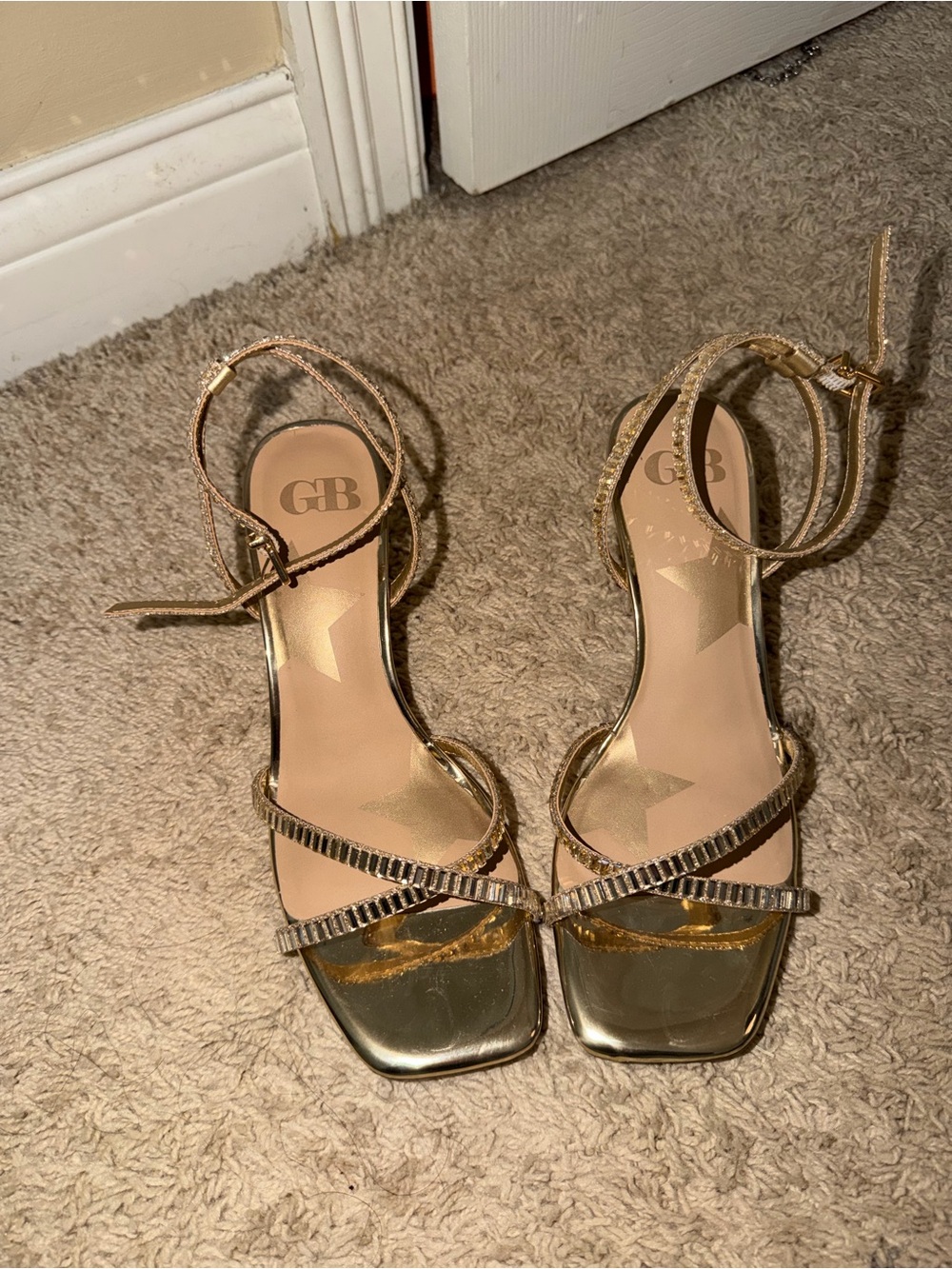 Gianni Bini Metallic Gold Ankle-Strap Heeled Sandals